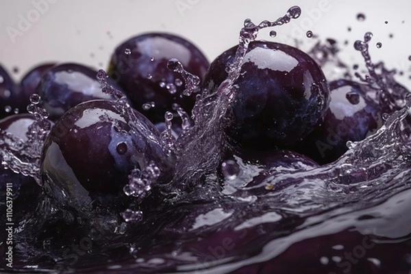 Obraz Plum Burst Dark purple plums splashing in a deep, luxurious wave, showcasing a smooth, juicy elegance.