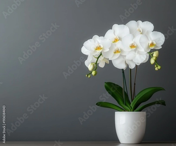 Fototapeta Elegant white orchids displayed in modern vase on a table