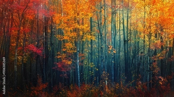 Fototapeta Vibrant colors in fall woodland