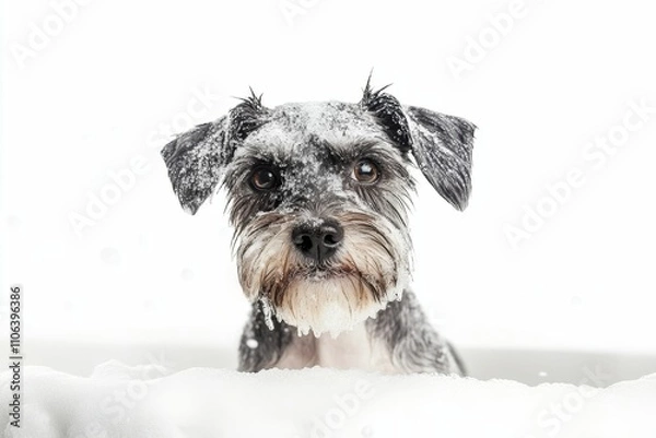 Obraz Wet dog, soapy bath, fluffy fur.