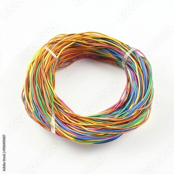 Fototapeta Colorful wires coiled in a circle on white.