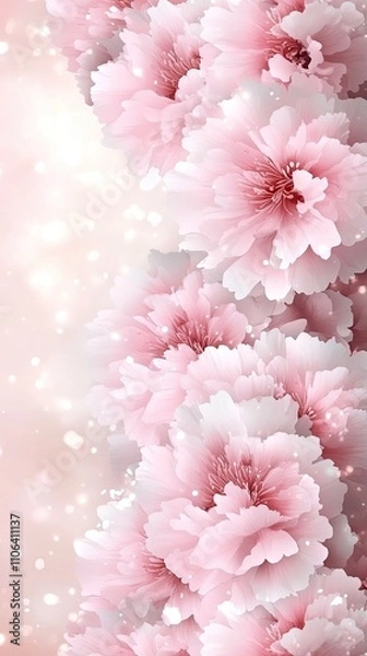 Fototapeta Delicate watercolor depiction of two peonies, showcasing soft pink and white hues against an ethereal, blurred background