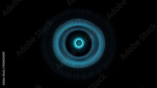 Fototapeta An animated concept of a human multicolored iris. Following a flash, rainbow lines burst from a bright binary circle, coalescing into a 3D iris and pupil. The background is a crisp 4K render.