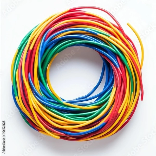 Fototapeta Colorful wires coiled in a circular shape.