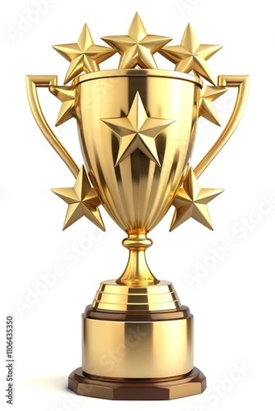 Fototapeta D Golden Trophy with Stars - Isolated on White Background