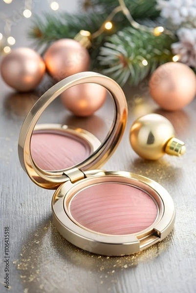 Fototapeta Round Blush Compact with Mirror and Soft Coral Shade
