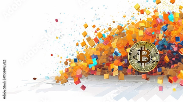 Obraz Dynamic representation of Bitcoin set against backdrop of vibrant geometric shapes
