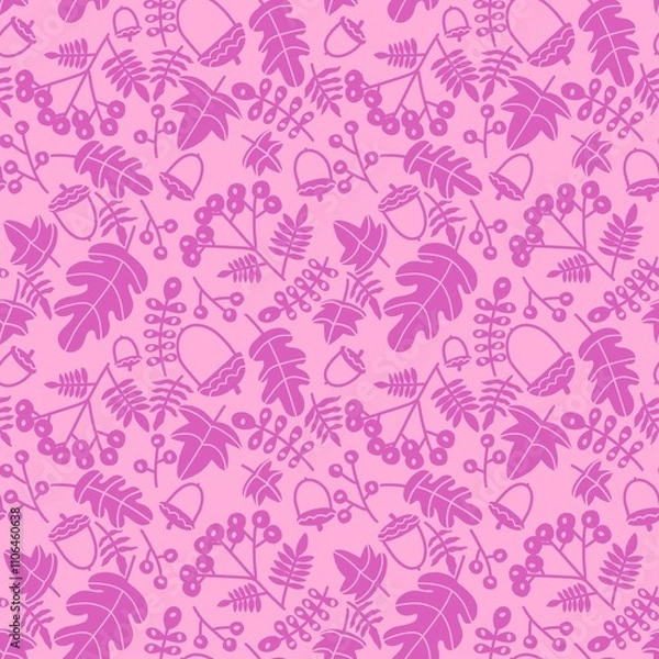 Fototapeta Autumn floral and berries seamless rowanberry pattern for wrapping paper