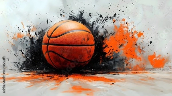 Fototapeta A basketball is shown in a splash of paint, with the ball being the main focus