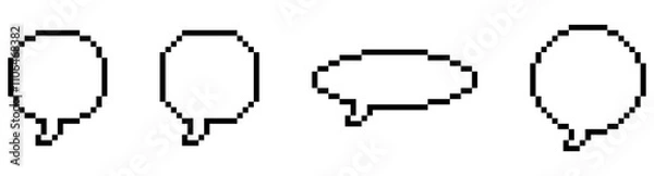Fototapeta Pixel art speech bubble icons in various shapes, set of 4 pixelated speech bubble, pixel art.