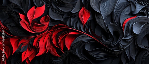 Fototapeta Illustration en papier découpé avec design abstrait noir et rouge