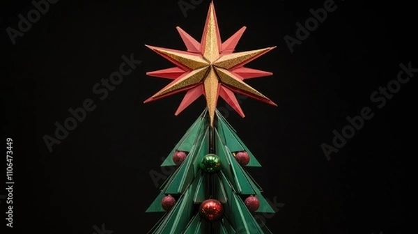 Fototapeta Colorful Christmas Tree Decoration with Star and Ornaments