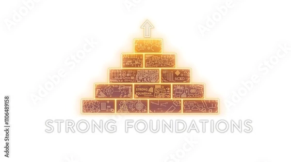 Fototapeta Minimalist Block Pyramid with Arrows Displaying "STRONG FOUNDATIONS"