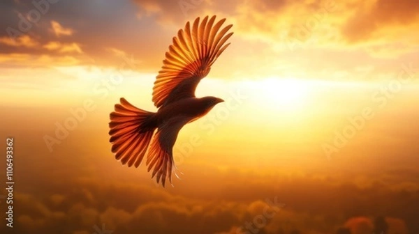Fototapeta Soaring bird sunset nature scene wildlife photography tranquil environment dynamic viewpoint freedom concept