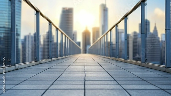 Fototapeta Economic risk exposure diversification, corporate elegance style, glass and steel, front view focus, with urban skyline backdrop.