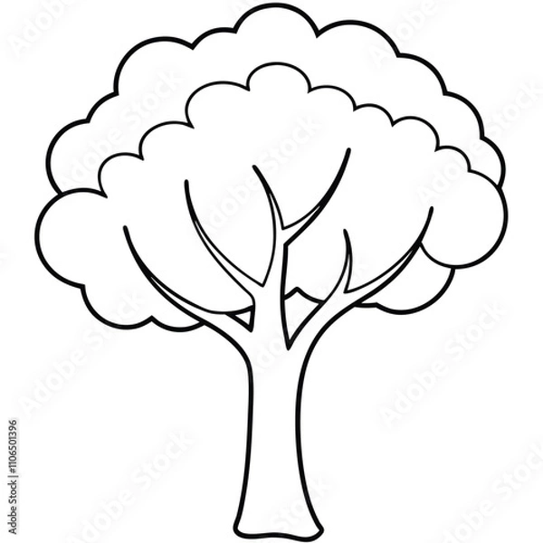Fototapeta Simple line art of a tree with a fluffy canopy, symbolizing nature and growth.