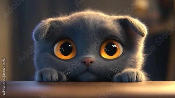 Fototapeta Curious Cat with Round Amber Eyes
