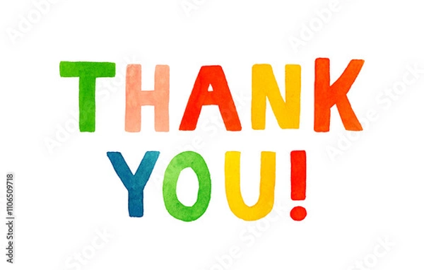 Obraz Thank you（サンキュー）のかわいい手書き文字　手描き水彩イラスト素材