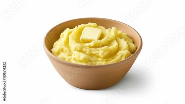 Fototapeta Creamy mashed potatoes with butter in a rustic bowl
