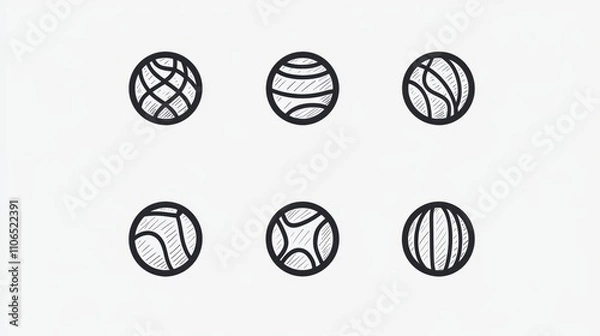 Fototapeta Hand-Drawn Set of Six Unique Circle Designs Illustrating Different Textures and Patterns Ideal for Graphic Use in Modern Projects