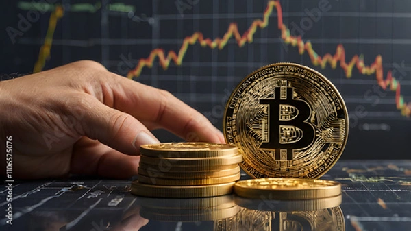 Obraz Bitcoin Coin Gripped in Hand: A Symbol of Digital Trading and Investment Potential