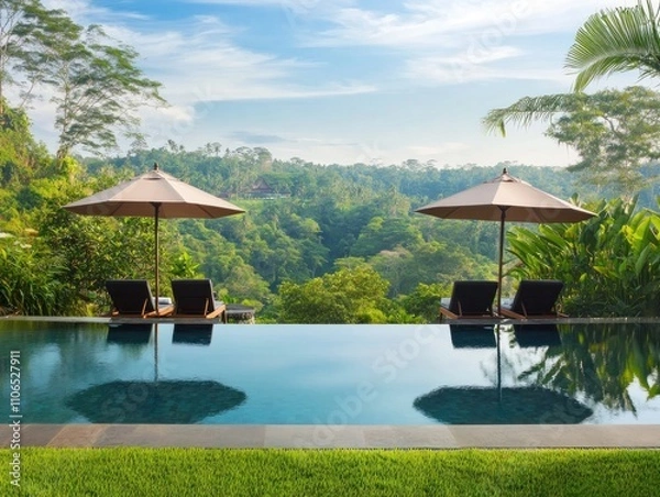 Fototapeta Tranquil Poolside Getaway in a Lush Tropical Paradise