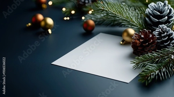 Obraz Elegant Christmas Card Mockup with Pinecones