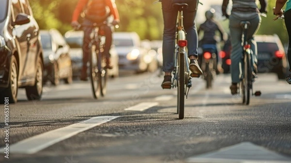 Fototapeta Commuting to Work: Whether by car, bike, or public transit, navigating through traffic and planning the day’s tasks to ensure a smooth, productive start at work.
