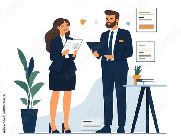 Fototapeta Loan officer discussing approval terms with client office setting business illustration professional environment engaging viewpoint financial services insight