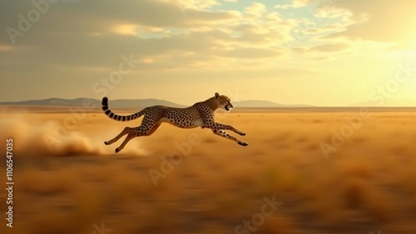 Fototapeta A dynamic image of a cheetah sprinting, emphasizing its incredible speed and agility as it runs across the savanna.