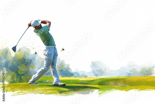 Obraz illustration of a golfer in action with energy and style. Sports poster illustration.