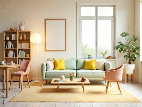 Fototapeta Bright and Airy Dining Area A Fusion of Comfort and Style with Natural Light and Plants