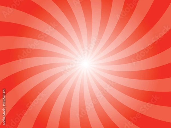 Fototapeta Sun ray vector red background. Scarlet red swirl radial beam sunrise or sunset light retro design illustration. Light sunburst glowing background.