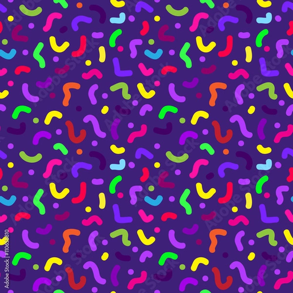 Obraz Seamless geometric vintage pattern in retro 80s style, memphis. Ideal for fabric design, paper print and website backdrop. EPS10 vector file