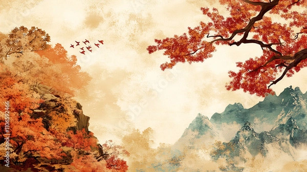 Obraz 和風壁紙、Japanese style wallpaper, Generated AI