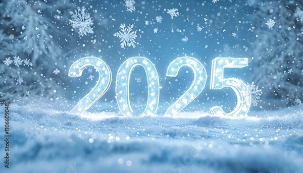 Fototapeta shining 2025 in a snowy wonderland of light snowflakes