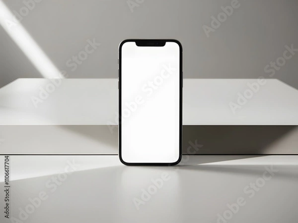 Obraz white mobile phone mock up display design presentation template digital illustration	
