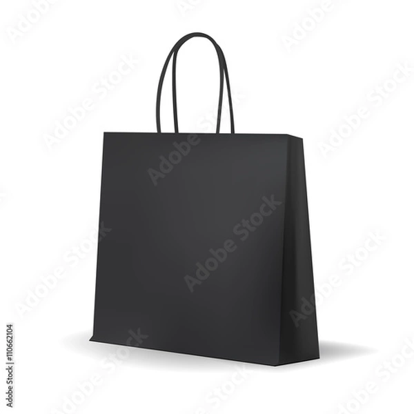 Obraz Empty Black Shopping Bag  for advertising and branding. MockUp Package. Vector Illustration.