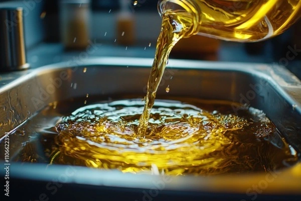 Obraz Used Cooking oil being poured to container