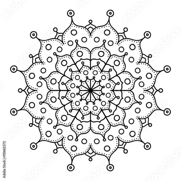 Obraz Vector hand drawn doodle mandala. Ethnic mandala with ornament. Isolated. Black and white colors.