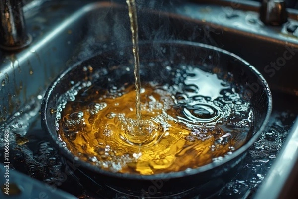Obraz Used Cooking oil being poured to container