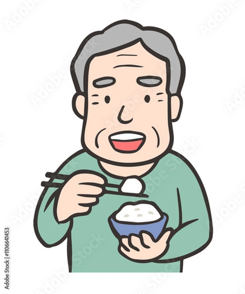 Fototapeta ご飯を食べる高齢者の男性