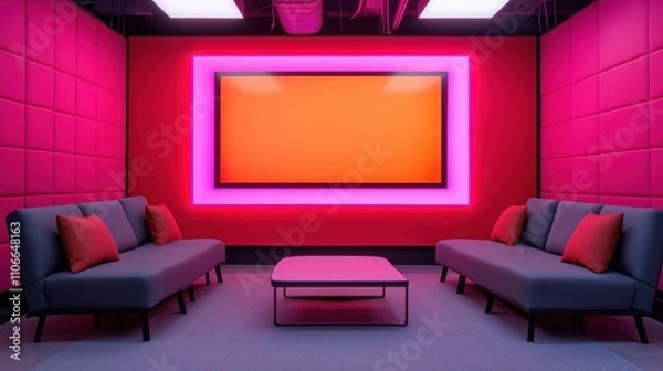 Fototapeta Modern Lounge with Neon Accents and Minimalist Design