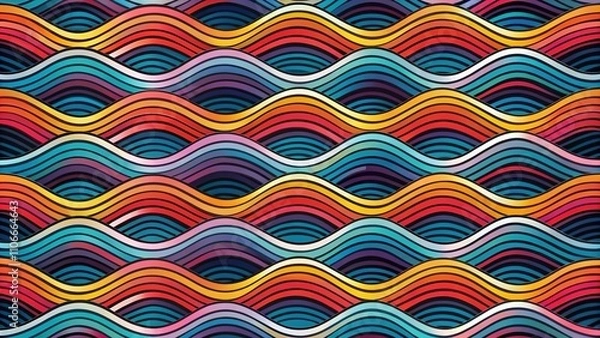 Fototapeta Geometric Wave Seamless Pattern - Monochrome Texture