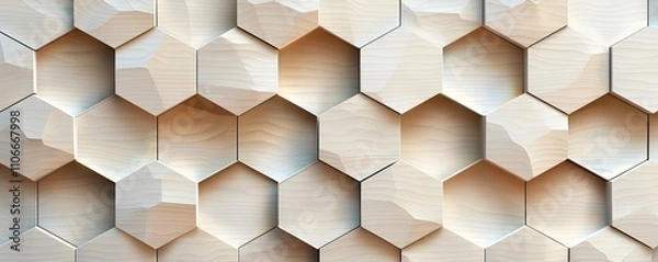 Fototapeta Abstract Hexagonal Pattern Beige Wooden Wall Design