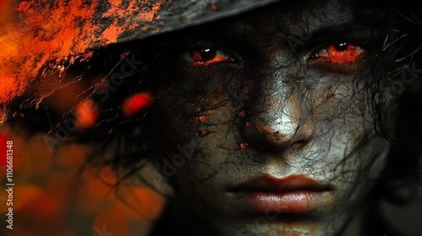 Fototapeta Mysterious Portrait: Intense Gaze and Dark Expression