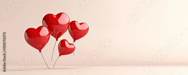 Fototapeta Mockup Valentine concept. A charming display of red heart balloons, symbolizing love and affection against a soft background.