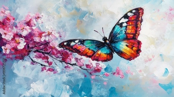Fototapeta Colorful Butterfly Resting on Blooming Flowers