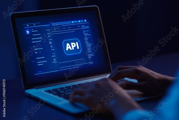 Fototapeta Laptop displaying api interface with user interaction