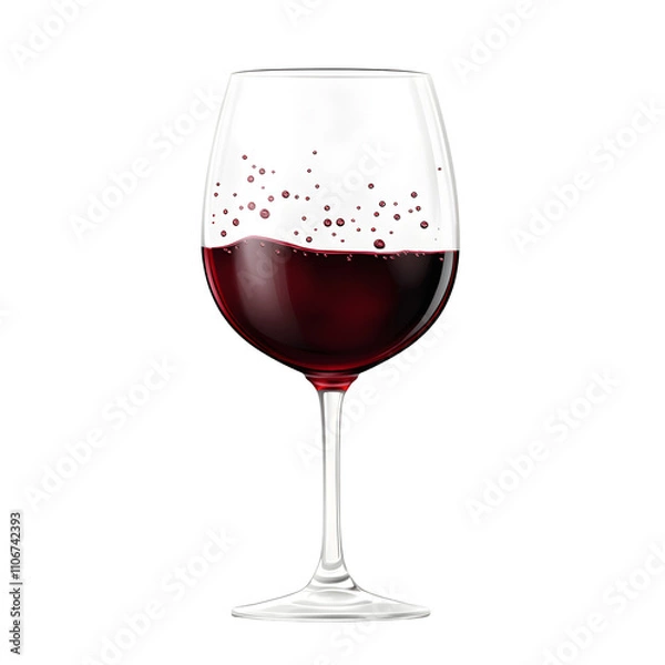 Fototapeta A stemmed wine glass filled with red wine showing bubbles and light reflections.
